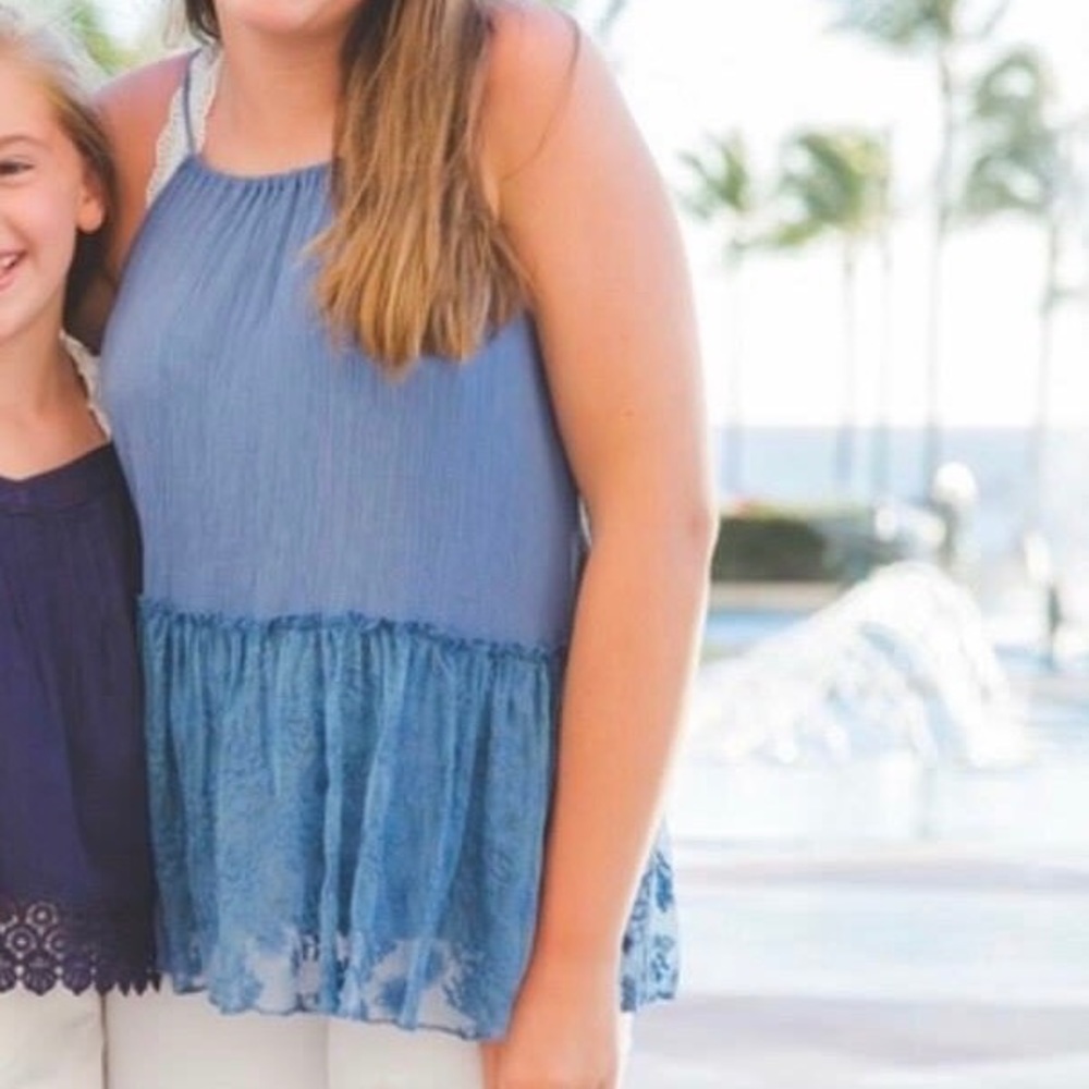 blue floral lace flowy francescas tank top